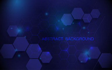Wall Mural - Abstract blue hexagons with technology digital hi tech concept background