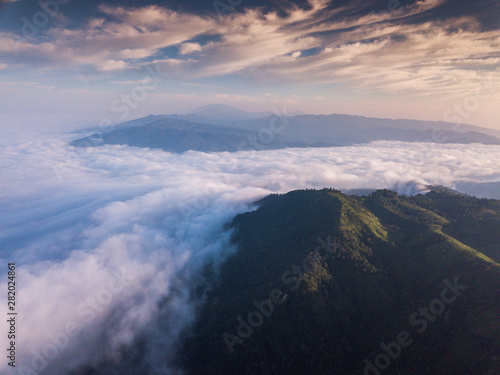 Mountain landscape mist nature and sky clouds Fototapete