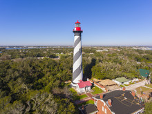 St. Augustine Lighthouse Aerial View. This Light Is A National Historic Landmark On Anastasia Island In St. Augustine, Florida, USA.