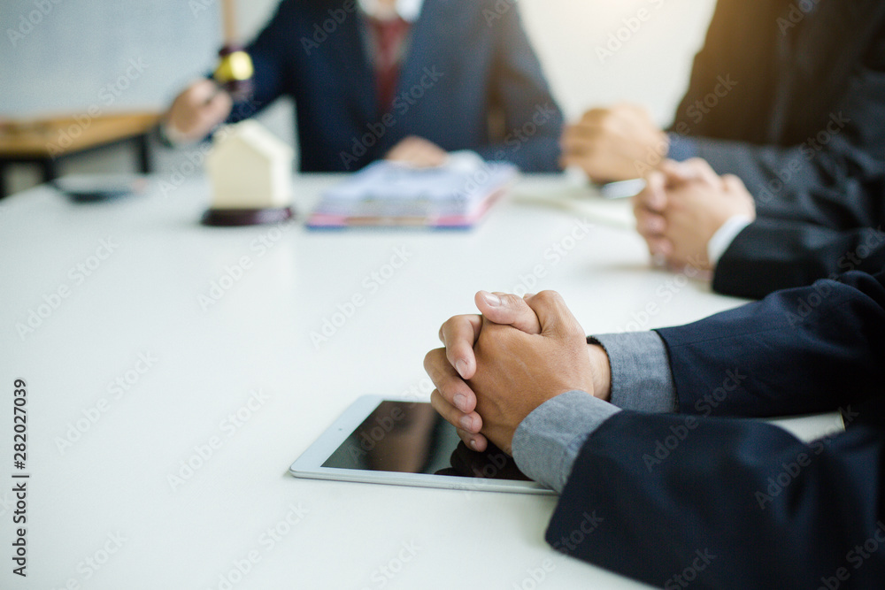 Group of business people and lawyers discussing contract papers ,Consultation between a male lawyer and businessman concept - obrazy, fototapety, plakaty 
