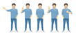 Handsome man in casual clothes standing in different poses set isolated vector illustration