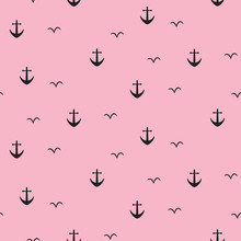 Anchor Marine Pink Seamless Vector Pattern.