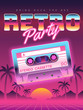 Cassettes poster. Retro disco party 80s, 90s banner, vintage audio cassette club flyer, festival invitation cover. Vector background