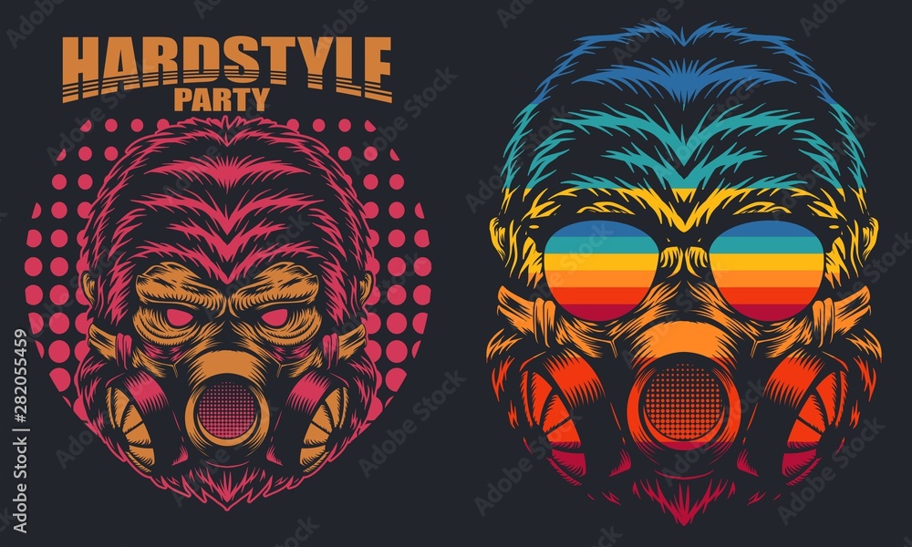 Gorilla Mask Retro hard party vector illustration - obrazy, fototapety, plakaty 