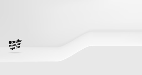 Aufkleber - Vector Empty white studio table with slope step room background ,product display with copy space for display of content design.Banner for advertise product on website.