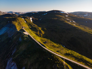 Poster - Road with tunnel in mountains Norway. Aerial view.