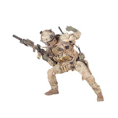 Wall Mural - Army soldier going in attack isolated studio shoot