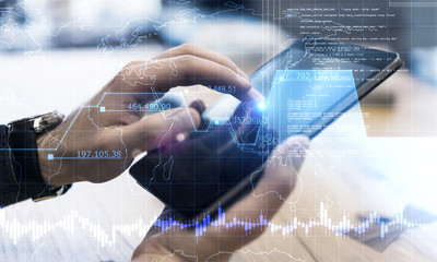 hands using programming smartphone