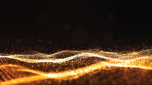 Digital Particles Gold Color Wave Flow Abstract Background
