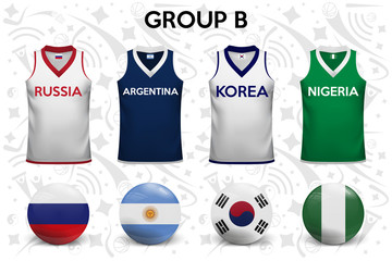 Poster - Basketball shirts. Set of T-shirts and flags of the national teams. Vector illustration.