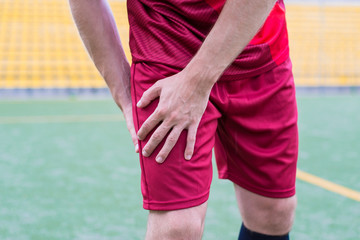 Cropped closeup photo of unhappy sad upset guy feeling pin in hip