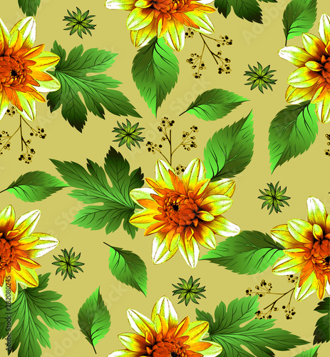 Flower pattern print with leaves and branches design