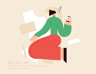 Wall Mural - girl with telephone on modern background. vector illustration flat design. use in web project and ap