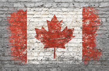 Flag of Canada, painted on brick wall