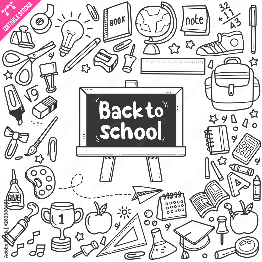 Back to School Design elements. Black and White Vector Doodle ...