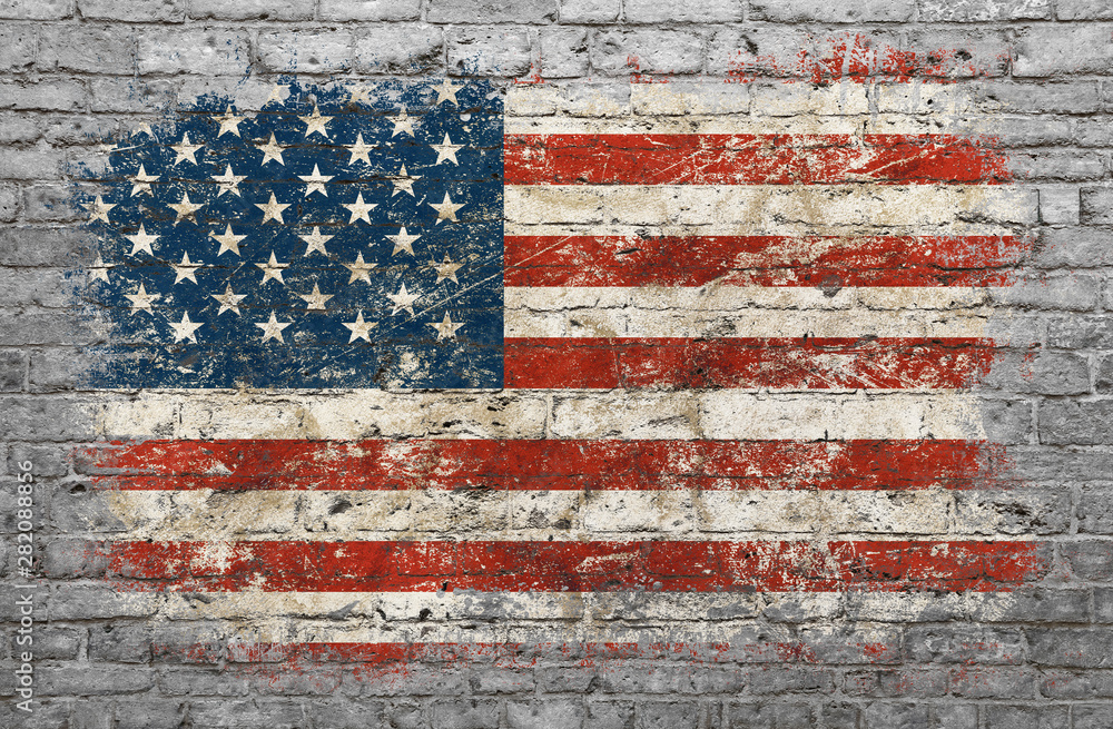 Flag of USA painted on brick wall - obrazy, fototapety, plakaty 