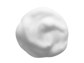 Wall Mural - White cleanser foam isolated on white background. Cosmetic soap texture with bubbles. Macro, top view