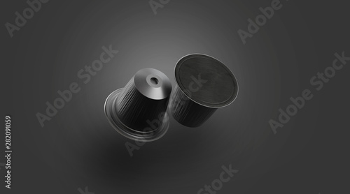 Download Blank Black Plastic Coffee Capsule Mockup Isolated On Darkness 3d Rendering Empty Vacuum Box With Cofee Mock Up No Gravity Clear Nespresso Or Latte Capsules For Breakfast Template Stock Illustration Adobe