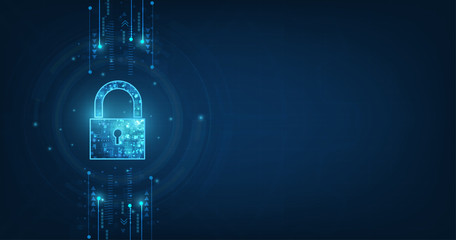Padlock With Keyhole icon in. personal data security Illustrates cyber data or information privacy idea. blue color abstract hi speed internet technology.