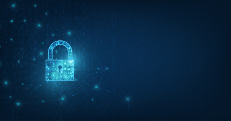 Padlock With Keyhole icon in. personal data security Illustrates cyber data or information privacy idea. blue color abstract hi speed internet technology.