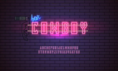 Wall Mural - Neon tube alphabet font. Red color type letters and numbers. Vector typeface for headlines, posters, etc.