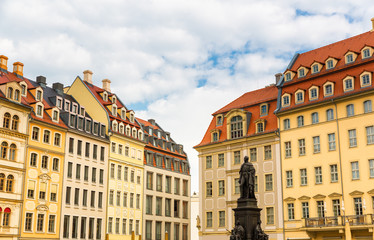 Monument and old buildings, European town