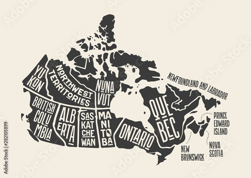 Fotomural Map Canada. Poster map of provinces and territories of Canada