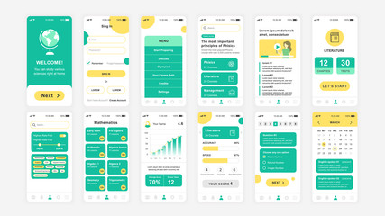 Poster - Set of UI, UX, GUI screens Education app flat design template for mobile apps, responsive website wireframes. Web design UI kit. Education Dashboard.