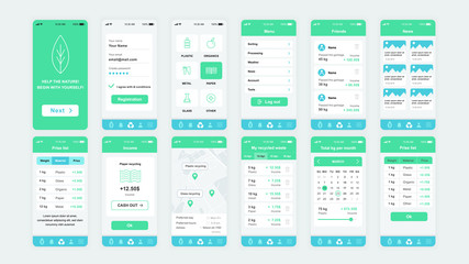 Wall Mural - set of ui, ux, gui screens ecology app flat design template for mobile apps, responsive website wire