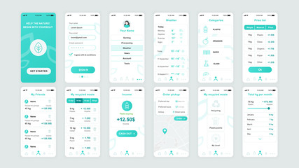 Wall Mural - set of ui, ux, gui screens ecology app flat design template for mobile apps, responsive website wire