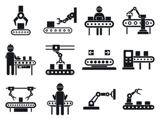 Assembly line icons set. Simple set of assembly line vector icons for web design on white background