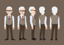 Cartoon Character With Business Man. Front, Side, Back, 3-4 View Animated Character. Flat Vector Illustration.