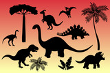 Fototapeta Dinusie - Dinosaur silhouette set