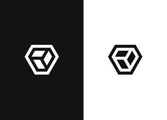 Wall Mural - Minimalistic hexagonal geometric logo. Black white version.