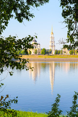 Wall Mural - Rybinsk, Russia - June, 10, 2019: landscape with the image of Volga embankment in Rybinsk, Russia at sunrise