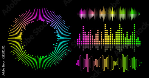 Plakaty Disco  wektor-zestaw-korektora-fali-muzyki-elementy-interfejsu-odtwarzacza-audio