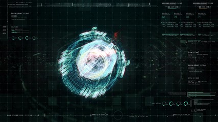 Fototapete - Advance motion graphic futuristic user interface head up display screen with Holographic electromagnetic engine with gravitational fields energy particles wave and digital data telemetry information