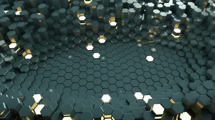 Poster - Abstract background with glowing hexagons. Futuristic technology honeycomb structure. 3D render seamless loop animation 4k UHD 3840x2160