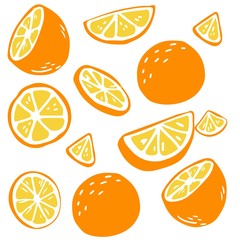 Wall Mural - pattern background of oranges on a white background. cute oranges in flat vector style.