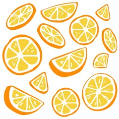 Wall Mural - The seamless pattern of orange. the part of orange. the pattern backgroung of orange on the white background. cute orange in flat vector style.