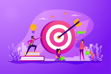 Poster - Aim achievement. Business motivation. Finance target. Solution searching. Goals and objectives, business grow, business plan, goal setting concept. Vector isolated concept creative illustration