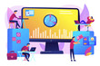 © Visual Generation - Work performance on schedule. Staff discipline. Time and attendance tracking system, office time tracking, employee time management concept. Bright vibrant violet vector isolated illustration