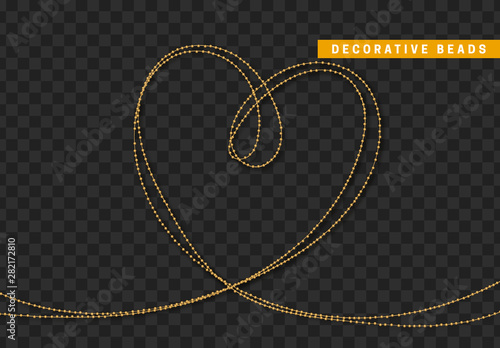 String Beads Realistic Isolated Decorative Design Element Golden