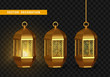 Gold vintage luminous lanterns. Arabic shining lamps.