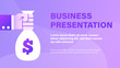 © Dooder - Business People Hand Holding Big Money Bag. Business Presentation Background with Illustration.