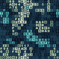 seamless pattern of digital hex code 3d render
