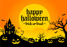 Halloween Silhouette Background Vector Illustration. Poster (flyer) Template Design / Orange