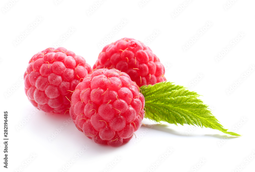 Tasty ripe raspberries on white background