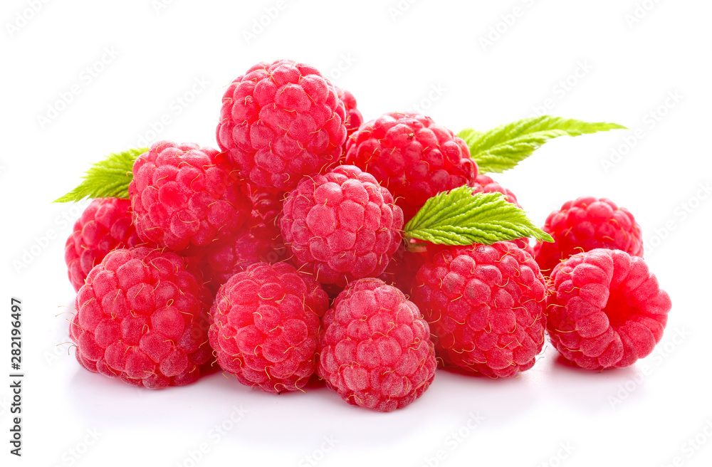 Tasty ripe raspberries on white background