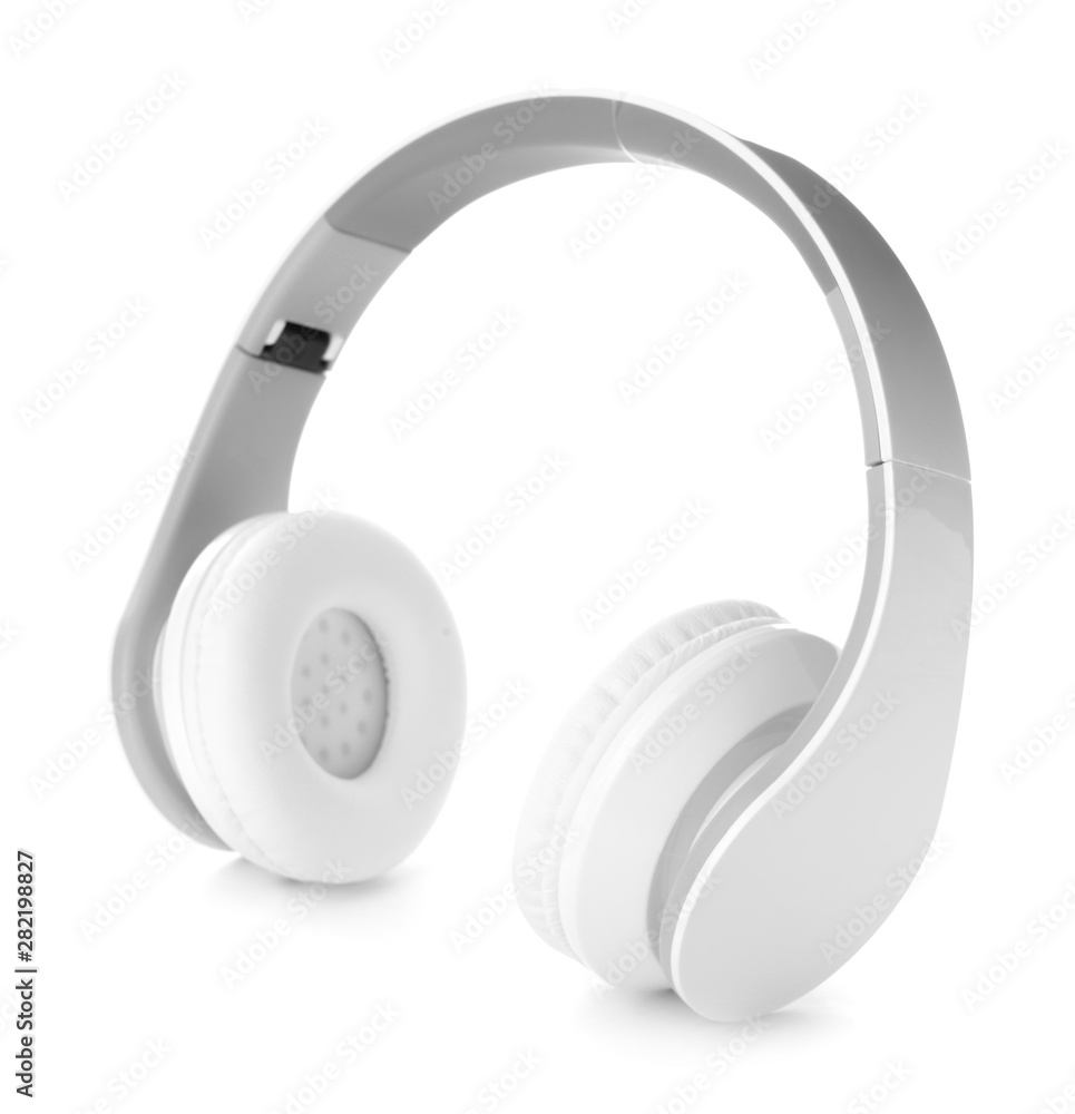 Modern headphones on white background